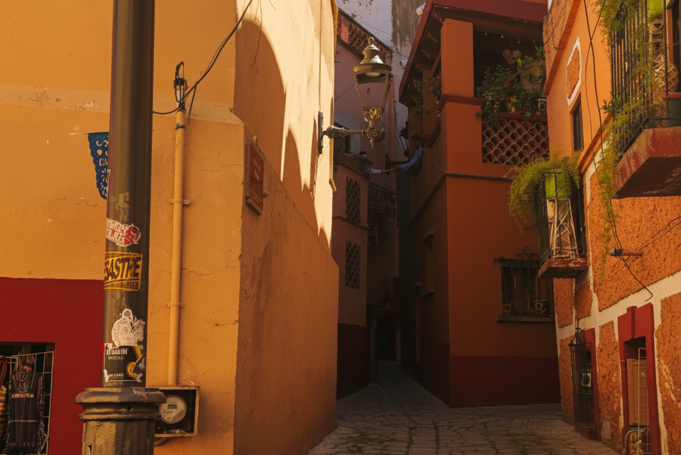 Daytime view of Callejón del Beso, showing the narrow passage and colorful architecture. Is Callejón del Beso better at night or day?