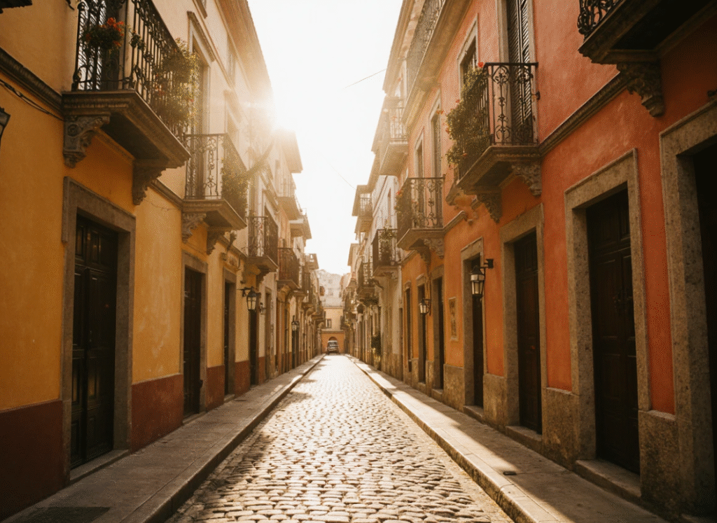 Callejón del Beso at sunset, romantic Alley of the Kiss in Guanajuato, Mexico
